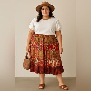 Elementz Ethical Floral Bohemian Style Indian cotton Maxi full Skirt New Sz XL